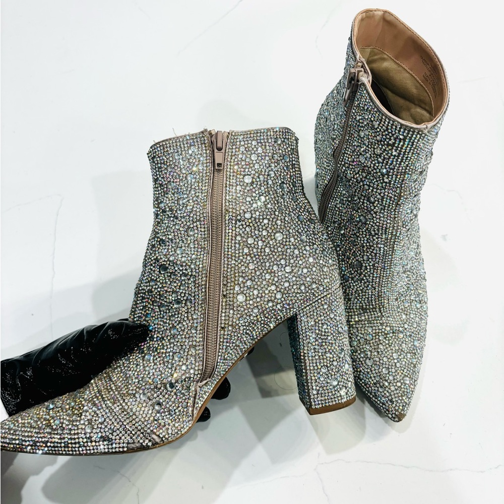 Betsey Johnson Iridescent Crystal Embellished Ankle Booties
